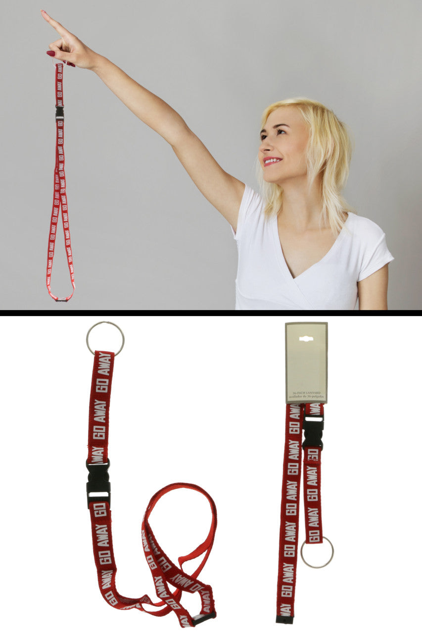 Lanyard with detachable split-ring key chain with Phrase "GO AWAY" KEKC54A