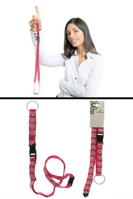 Lanyard with detachable split-ring key chain with, small skull & cross bones within a heart icons KEKC57A