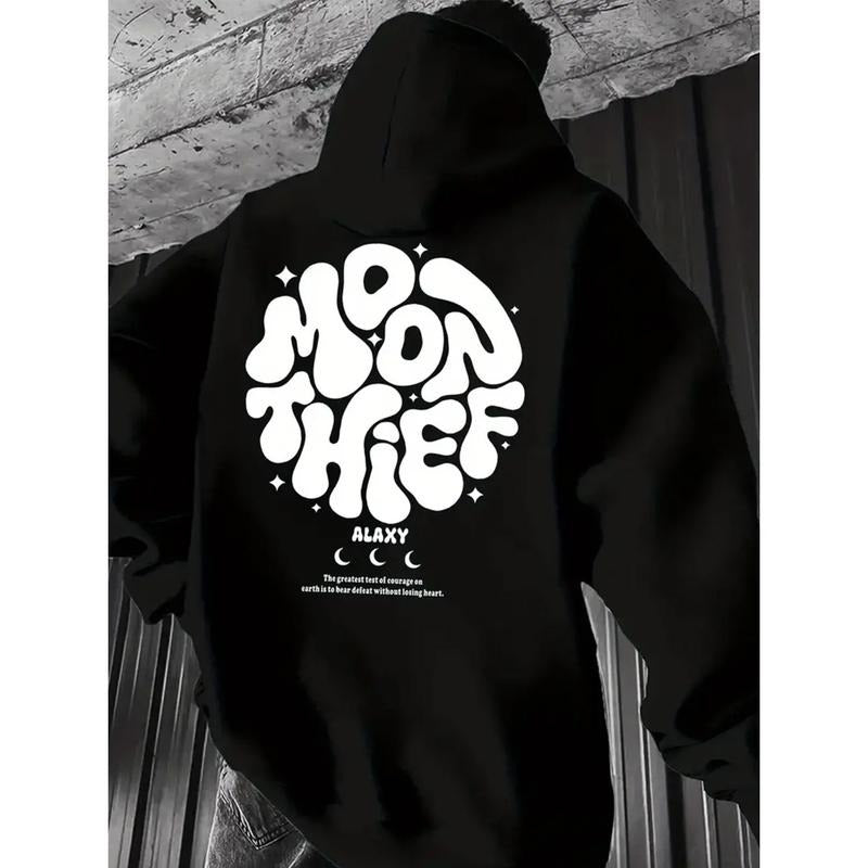 Men's Moon Thief Galaxy Print Graphic Hoodie - Cotton Blend Black Long Sleeve Pullover Regular Fit | Soft & Breathable Fabric, Durable Print, Everyday Comfort, Machine Washable, urban streetwear indoor urban setting