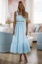 Soft Spring Moment Gingham Midi Dress - Blue