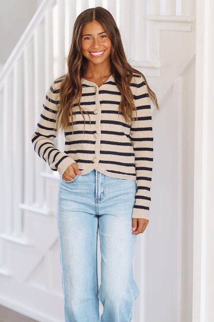 All the Feels Cardigan - Beige and Navy