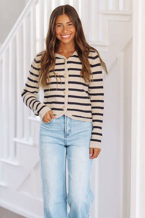 All the Feels Cardigan - Beige and Navy