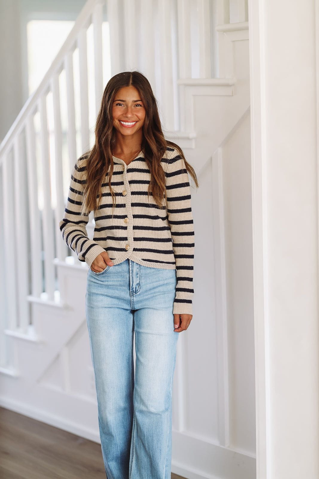 All the Feels Cardigan - Beige and Navy