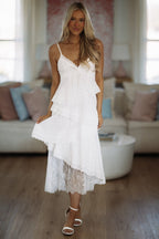 The Coastal Lace Eyelet Midi Dress - White