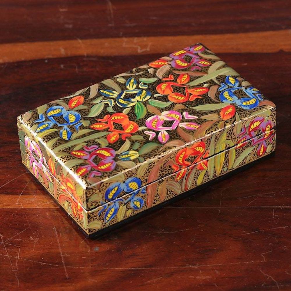 Floral Hand-Painted Colorful Papier Mache Decorative Box 'Colorful Spring'