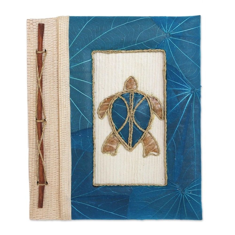 Blue Natural Fiber Turtle-Motif Journal 'Tortoise Thoughts in Blue'