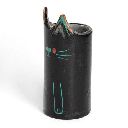 Cat-Themed Ceramic Decorative Vase Utensil and Pen Holder 'Petite Black Feline Organizer'