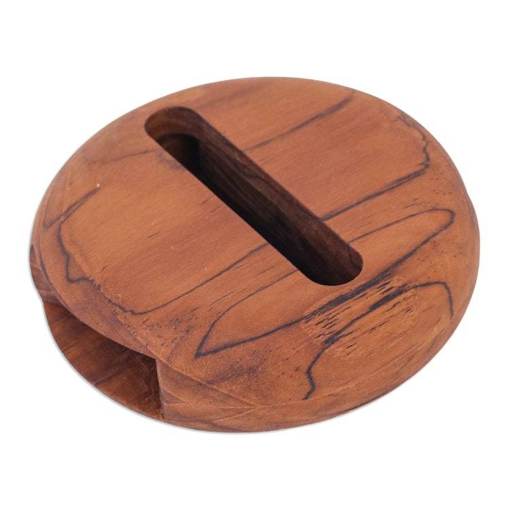 Round Teakwood Phone Speaker Hand-Carved in Thailand 'Dorayaki'