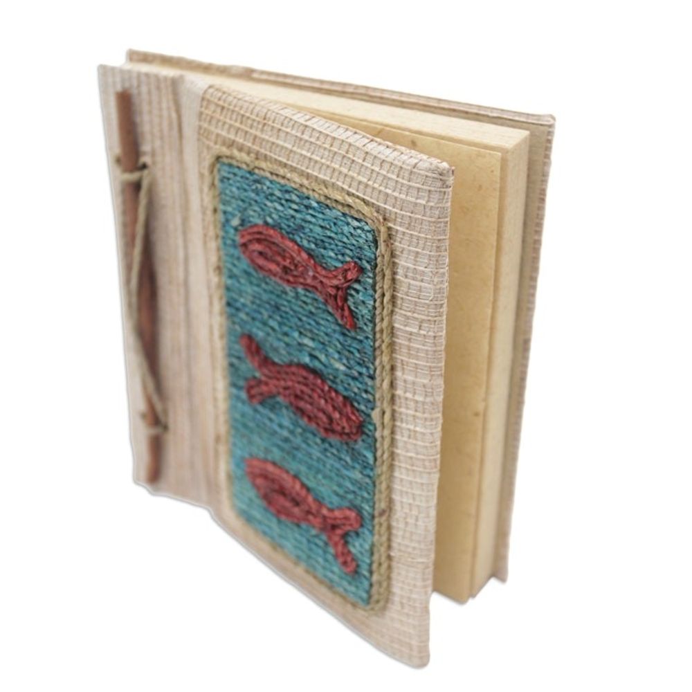 Hand-Crafted Eco-Friendly Natural Fiber Fish-Themed Journal 'Swerving Fish'
