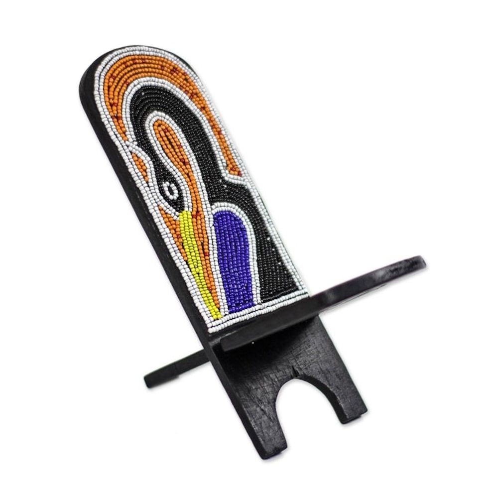 Recycled Plastic Beaded Sese Wood Sankofa Decorative Chair 'Eco Sankofa'