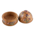 Hand-Painted Floral and Leaf-Themed Soapstone Decorative Jar 'Floral Kisses'