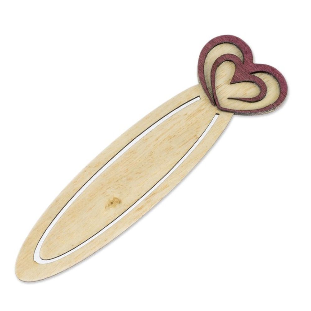 Handcrafted Heart Theme Recycled Teak Bookmark 'Happy Heartbeats'