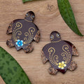 Set of 2 Hand-Painted Floral Turtle-Shaped Wood Magnets 'Paradisial Turtles'