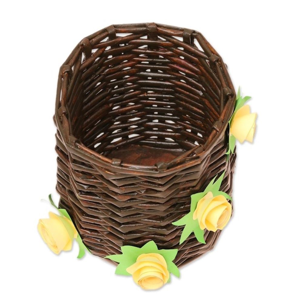 Floral Recycled Paper Mini Basket from India 'Floral Glory'