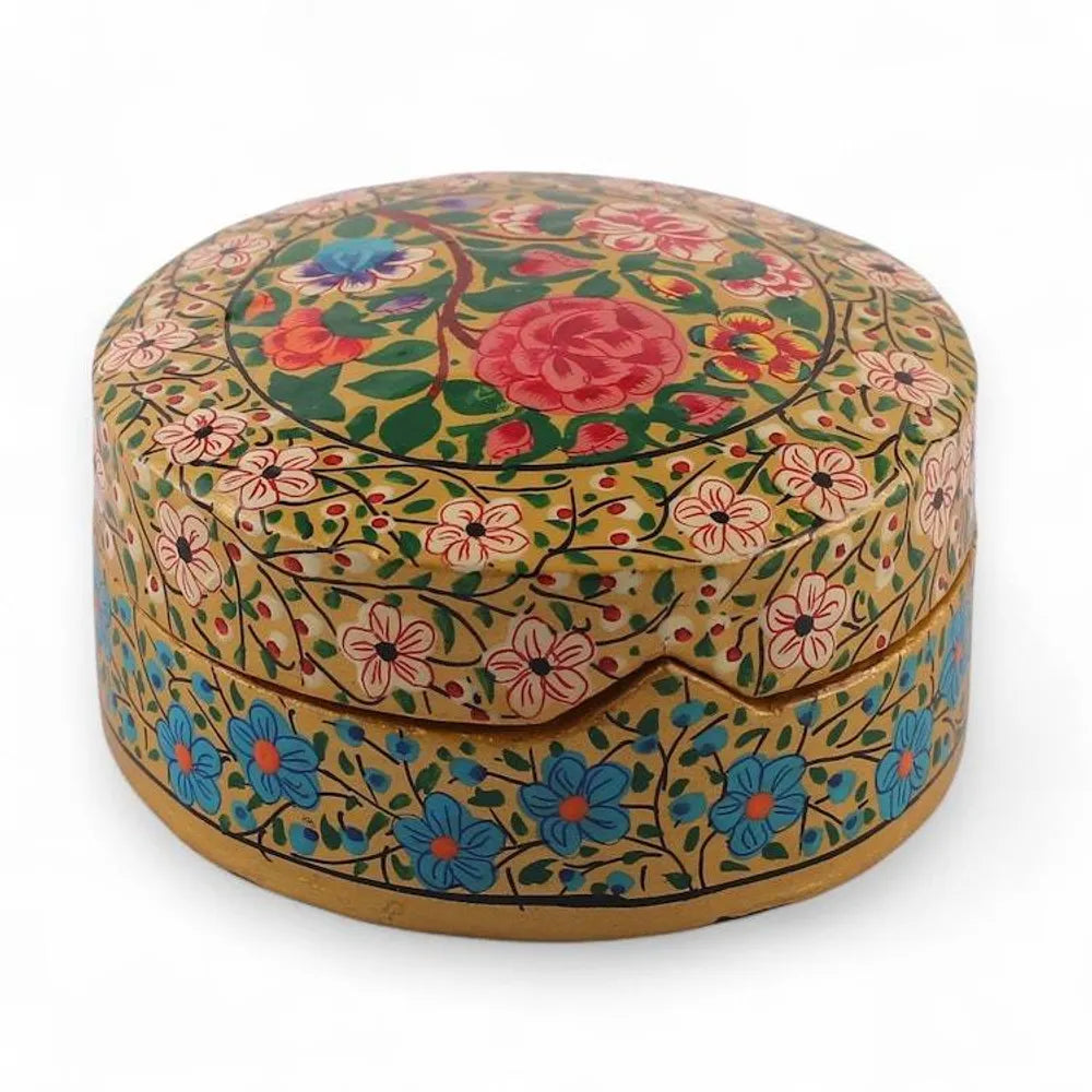 Baroque-Inspired Floral Papier Mache Decorative Box Small 'The Oval Spring'