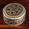 Leaf-Themed Round Papier Mache and Wood Decorative Box 'Kashmir Spectacle'