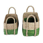 Handwoven Set of 2 Green and Beige Sabai Grass Fiber Baskets 'Green Call'