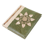 Handmade Natural Fiber Floral Journal with Green Leaves 'Magnolia Memories'