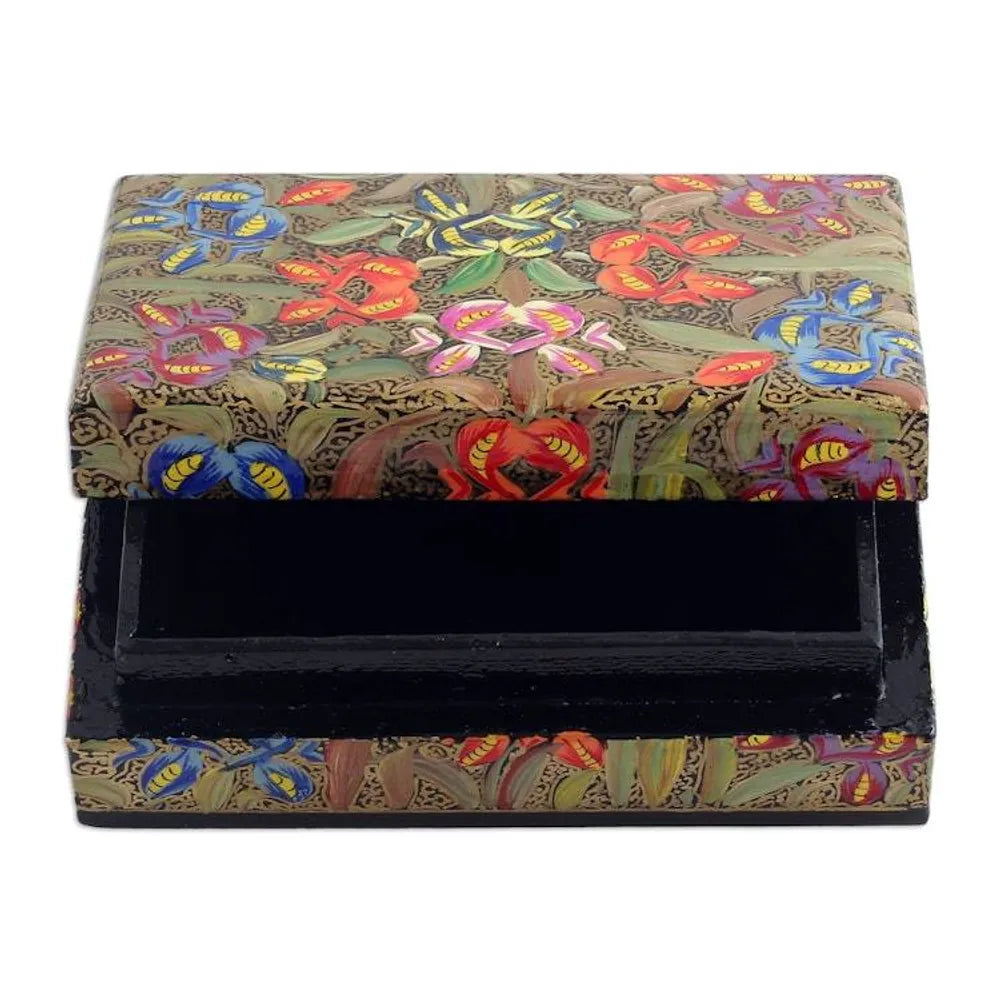 Floral Hand-Painted Colorful Papier Mache Decorative Box 'Colorful Spring'