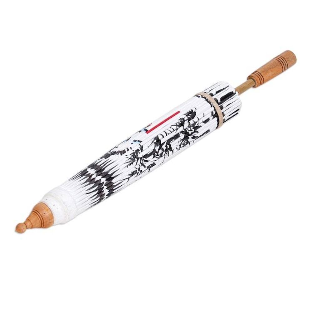 Hand-Painted Cotton Crane-Motif Parasol 'Joyful Cranes'