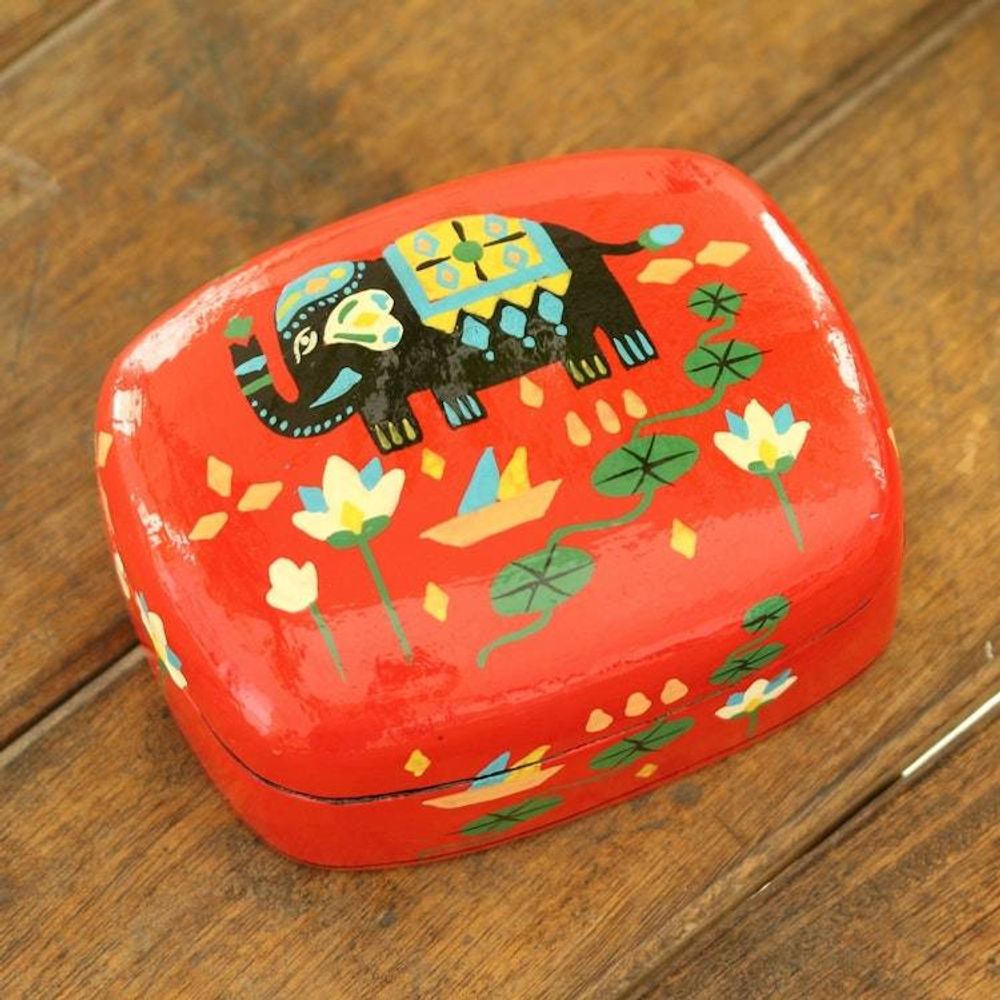 Decorative Papier Mache Elephant-Motif Box 'Tale of the River'