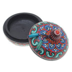 Traditional Thai Mango Wood Decorative Box in Red and Green 'Floral Marvel in Green'