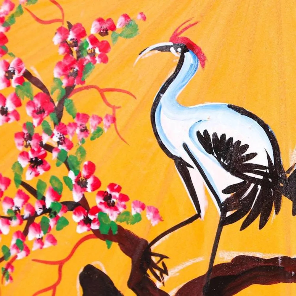 Hand-Painted Yellow Crane-Motif Parasol 'Peace Cranes in Orange'