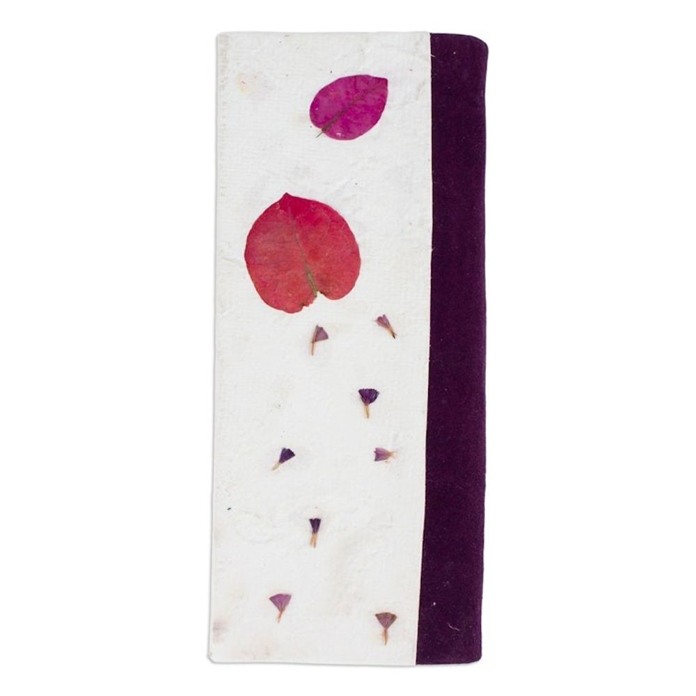 Handcrafted Leafy and Floral Purple Amate Paper Notebook 'Spring Thoughts'