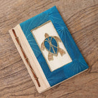 Blue Natural Fiber Turtle-Motif Journal 'Tortoise Thoughts in Blue'