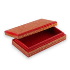 Red Gold Rectangular Papier Mache Wood Leaf Decorative Box 'Golden Vine'
