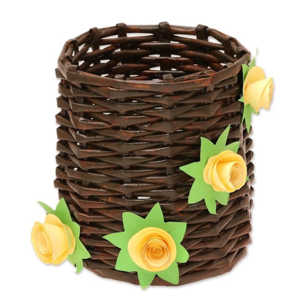 Floral Recycled Paper Mini Basket from India 'Floral Glory'