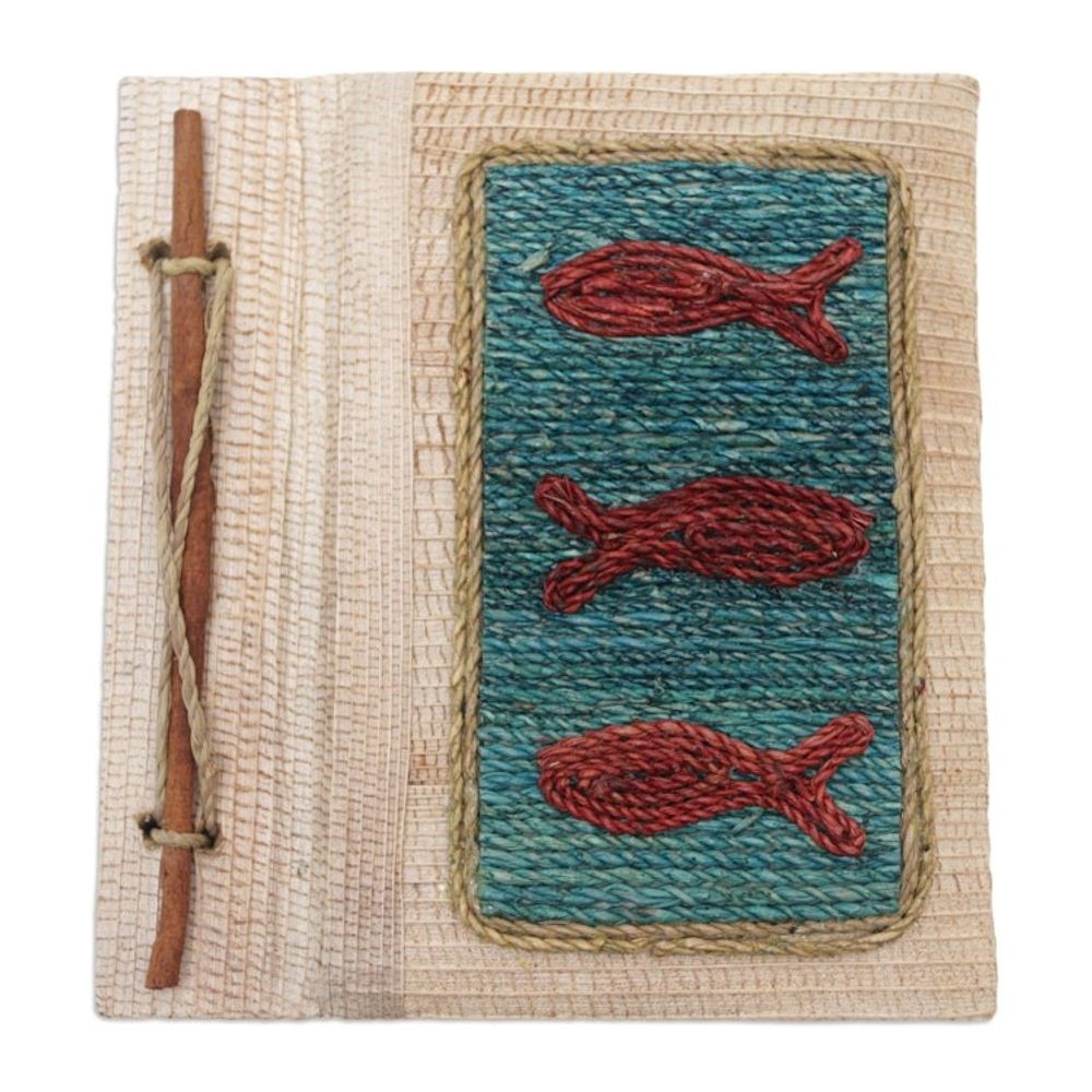 Hand-Crafted Eco-Friendly Natural Fiber Fish-Themed Journal 'Swerving Fish'