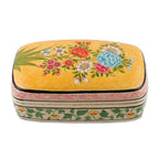 Summer-Themed Hand-Painted Yellow Papier Mache Jewelry Box 'Whispers of Summer'