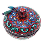Traditional Thai Mango Wood Decorative Box in Red and Green 'Floral Marvel in Green'