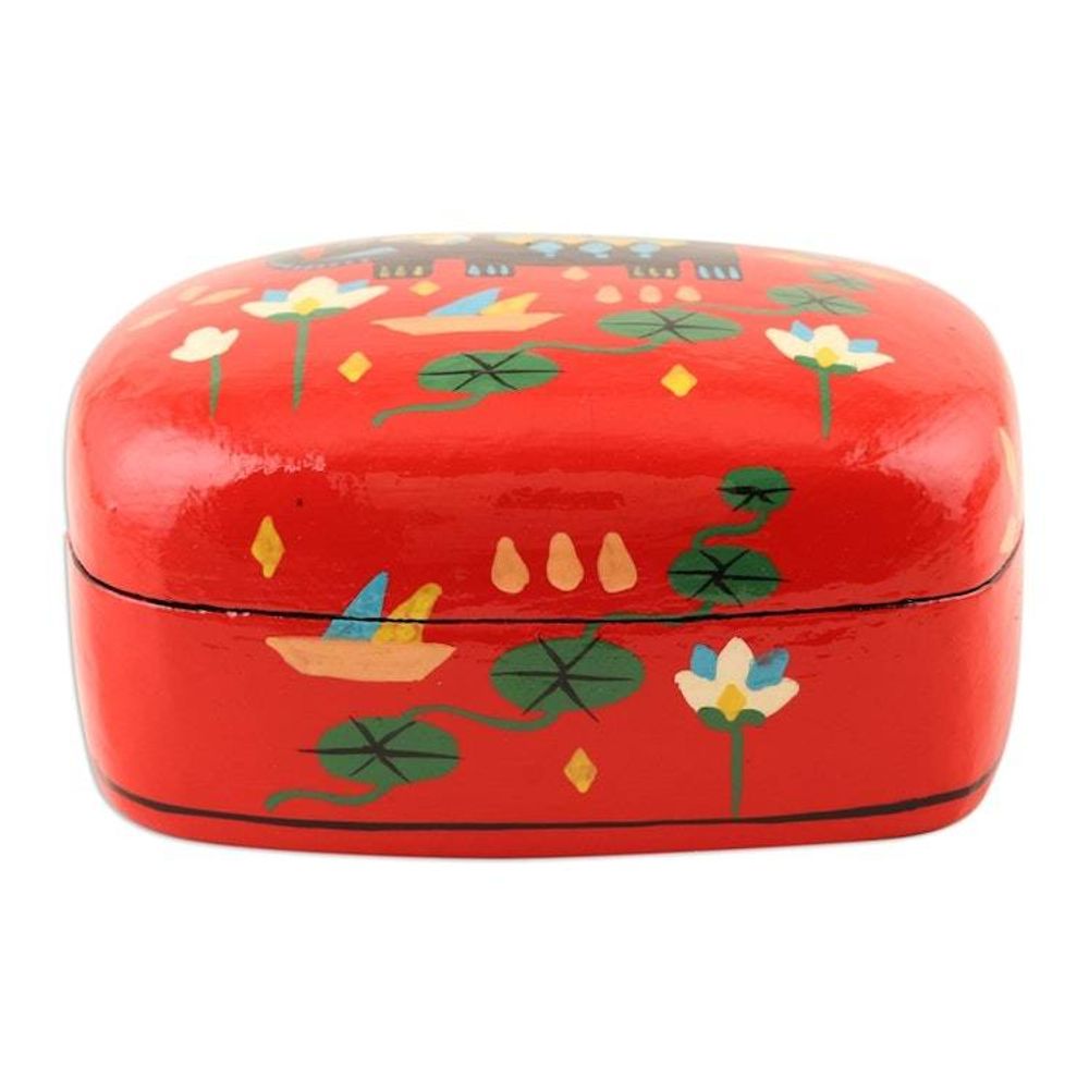 Decorative Papier Mache Elephant-Motif Box 'Tale of the River'