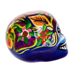 Blue Handcrafted Ceramic Figurine 'Skull with Macaws in Blue'