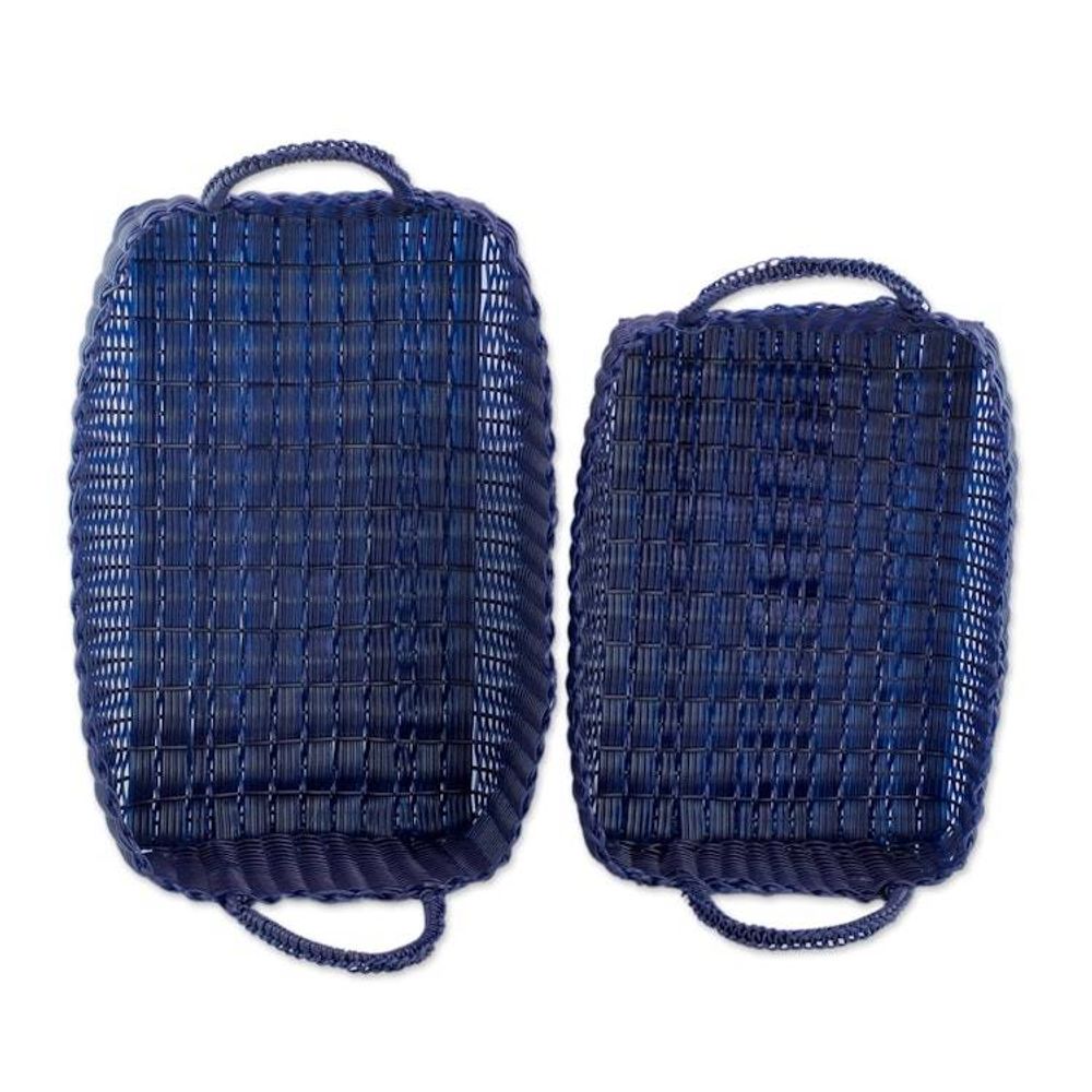 Pair of Handwoven Navy Baskets from Guatemala 'Home Warmth in Navy'