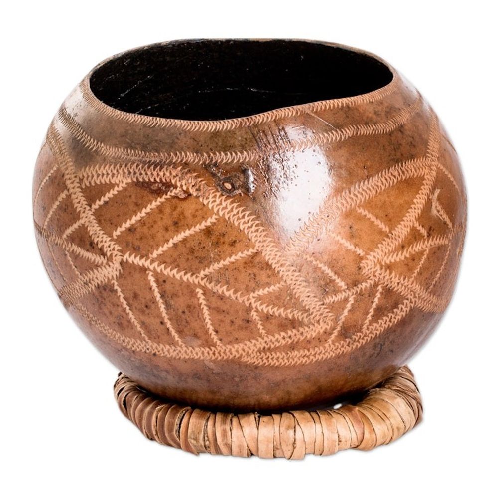 Hand-Carved Sunflower-Themed Dried Gourd Decorative Accent 'Sunflower Essence'