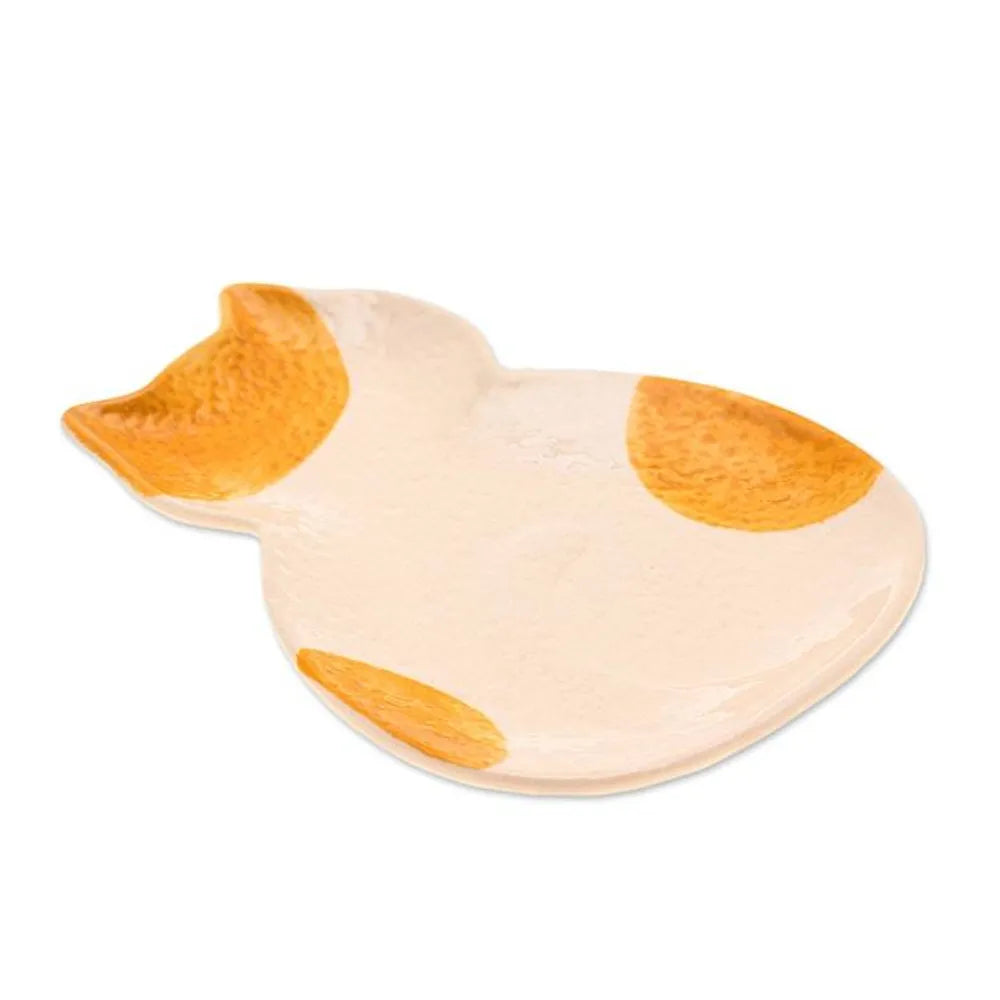 Abstract Cat-Themed Textured Glazed Ceramic Catchall 'Classy Cat'