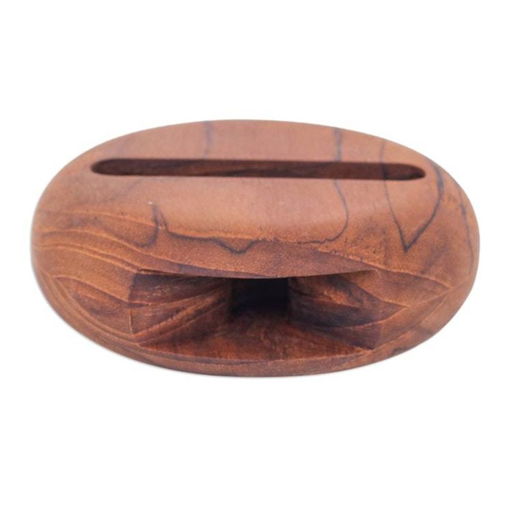 Round Teakwood Phone Speaker Hand-Carved in Thailand 'Dorayaki'