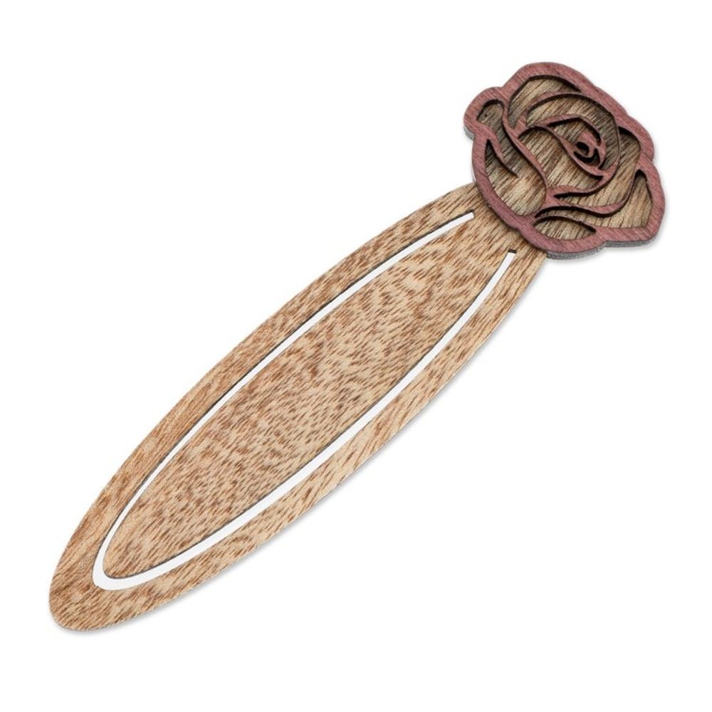 Handcrafted Recycled Teak Floral Rose Theme Bookmark 'Blossoming Rose'