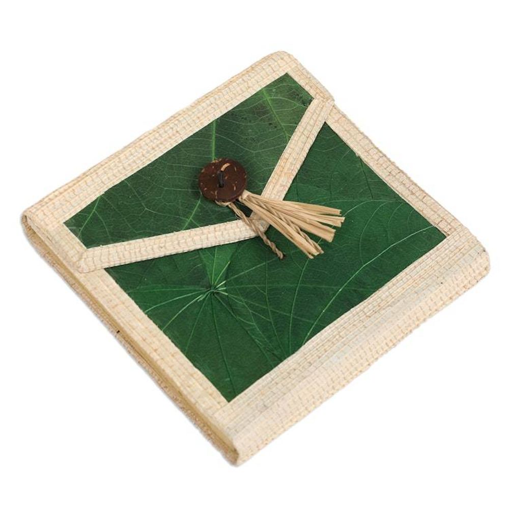 Eco-Friendly 35-Page Natural Fiber Notebook in Green 'My Green Journey'