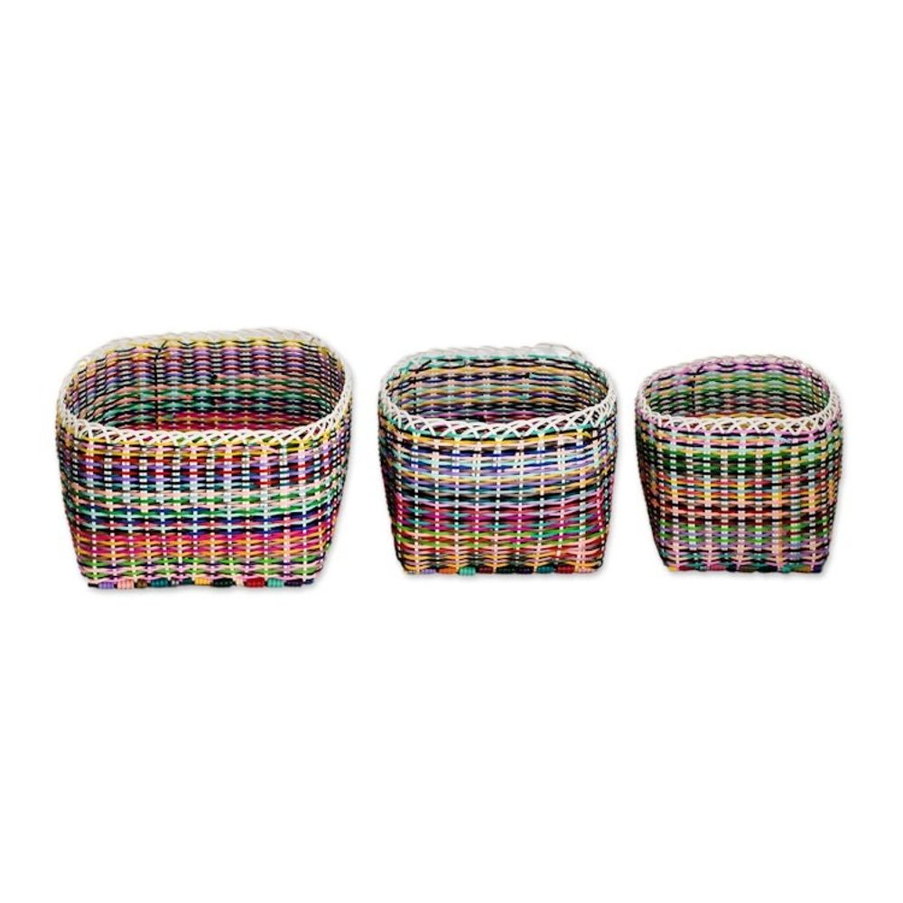 Set of 3 Eco-Friendly Handwoven Colorful Nesting Baskets 'Sustainable Organization'