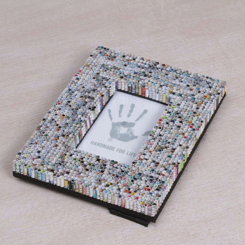 Recycled Paper Multicolored Photo Frame from Bali 3x5 'Straw Memories'