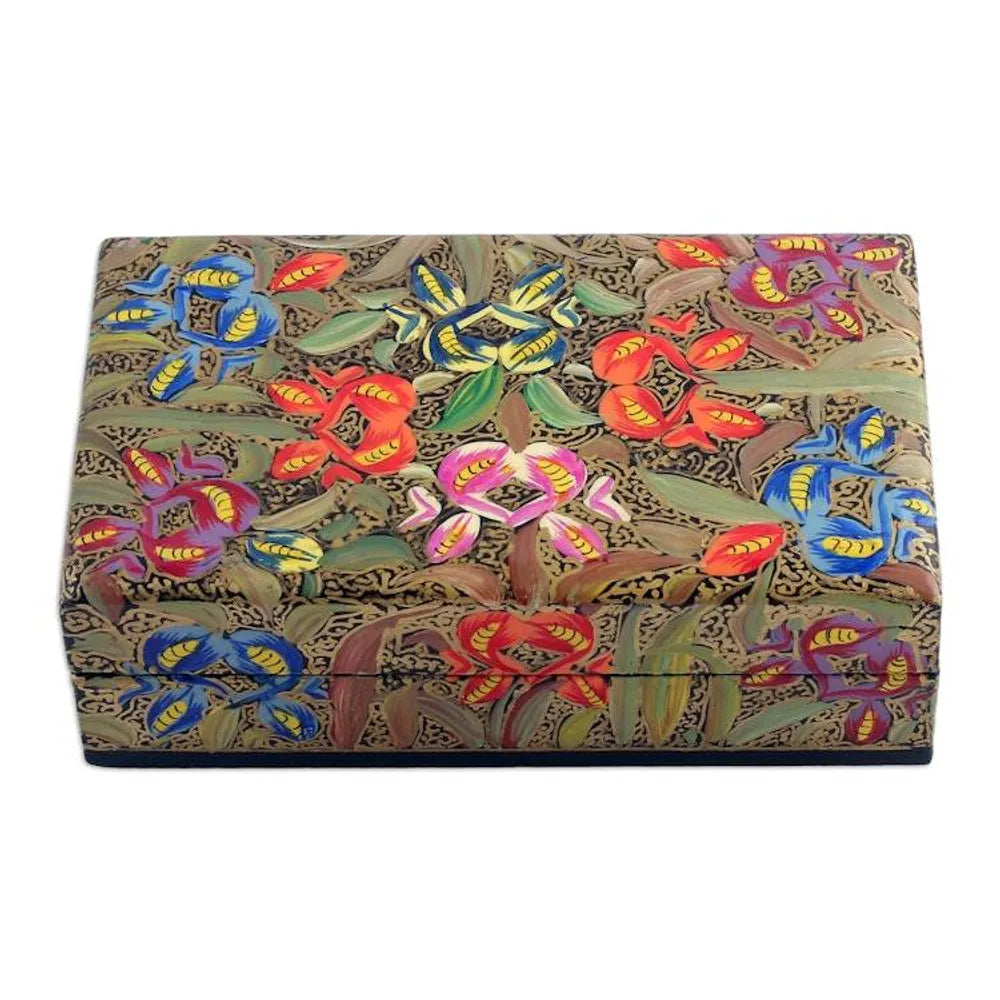 Floral Hand-Painted Colorful Papier Mache Decorative Box 'Colorful Spring'