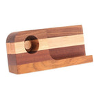 Handcrafted Wood Smartphone Speaker with Brown Stripes 'Wooden Sounds'