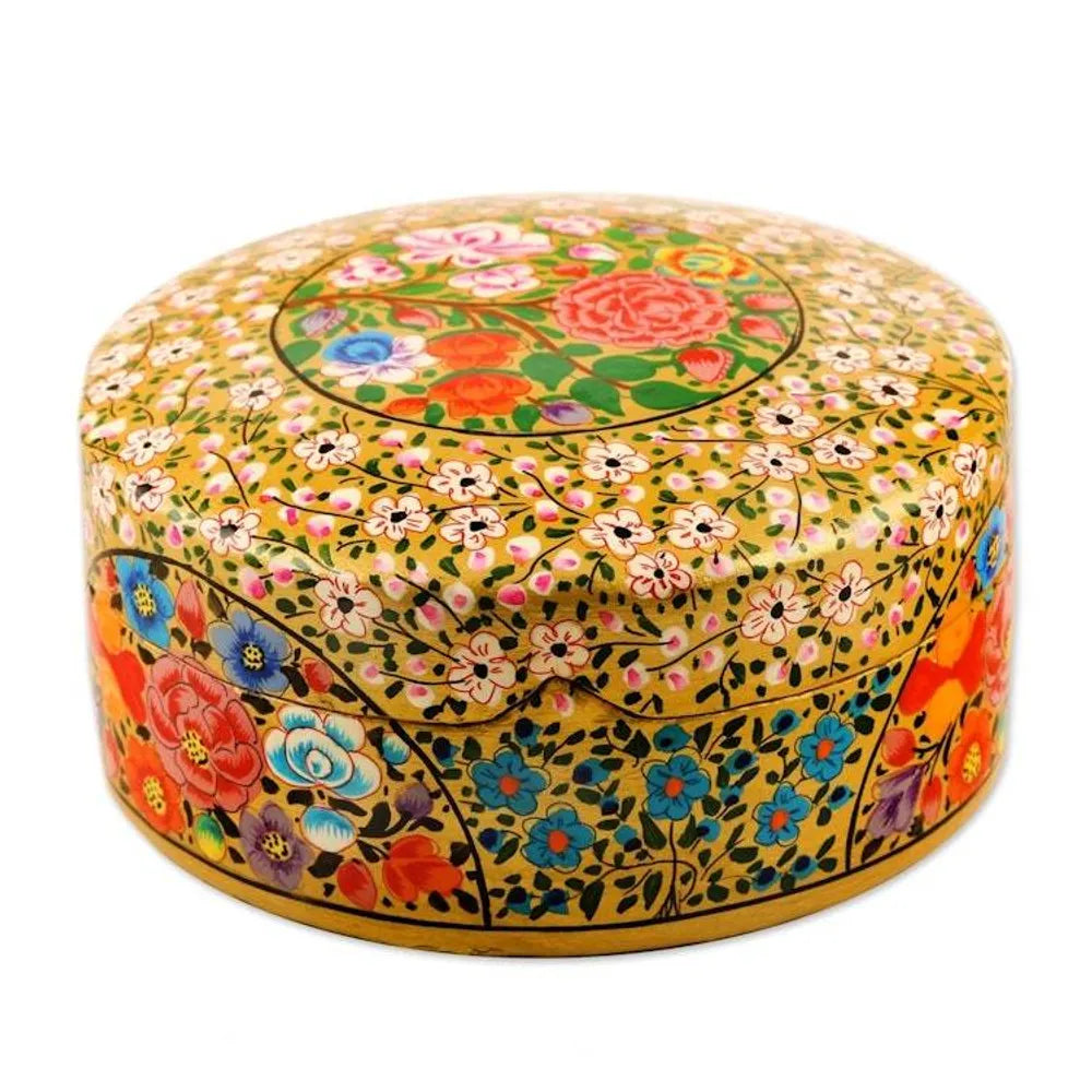 Floral Decorative Papier Mache Box from India 'Kashmir Blooms'