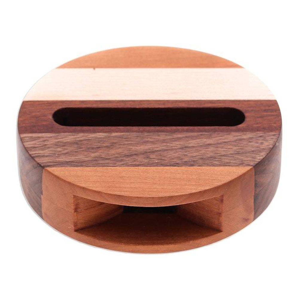 Hand Crafted Round Wood Smartphone Speaker 'Lively Sound'