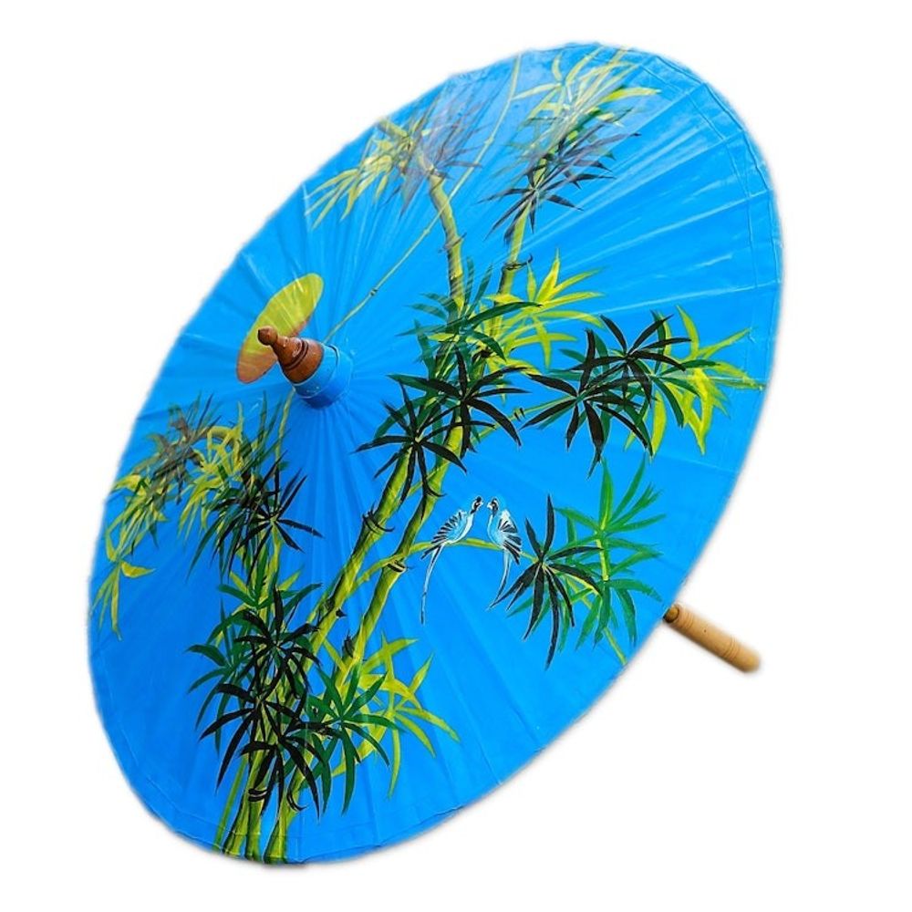 Hand-Painted Bamboo Motif Paper Parasol from Thailand 'Bamboo Sunset'