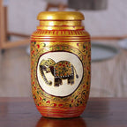 Classic Elephant-Themed Golden Kadam Wood Pen Holder 'Glory of the Jungle'